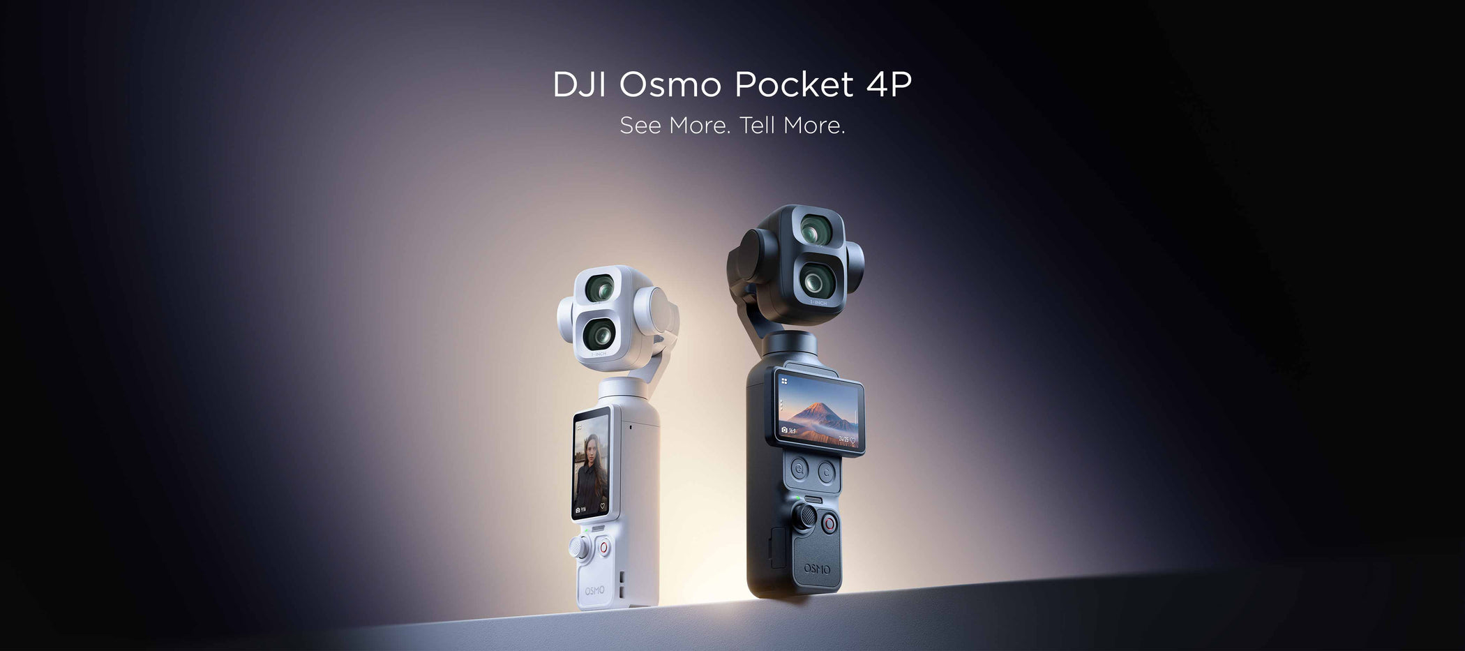 The Classic Black and Pearl White DJI Osmo Pocket 4P with a gradient background