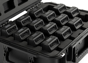 A closeup of batteries in the Freefly SL8 Travel Case