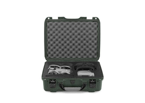 A front, top-down angled view of the the olive Nanuk Case 930 for DJI Avata 360 Fly More Combo with the drone and accessories displayed inside.